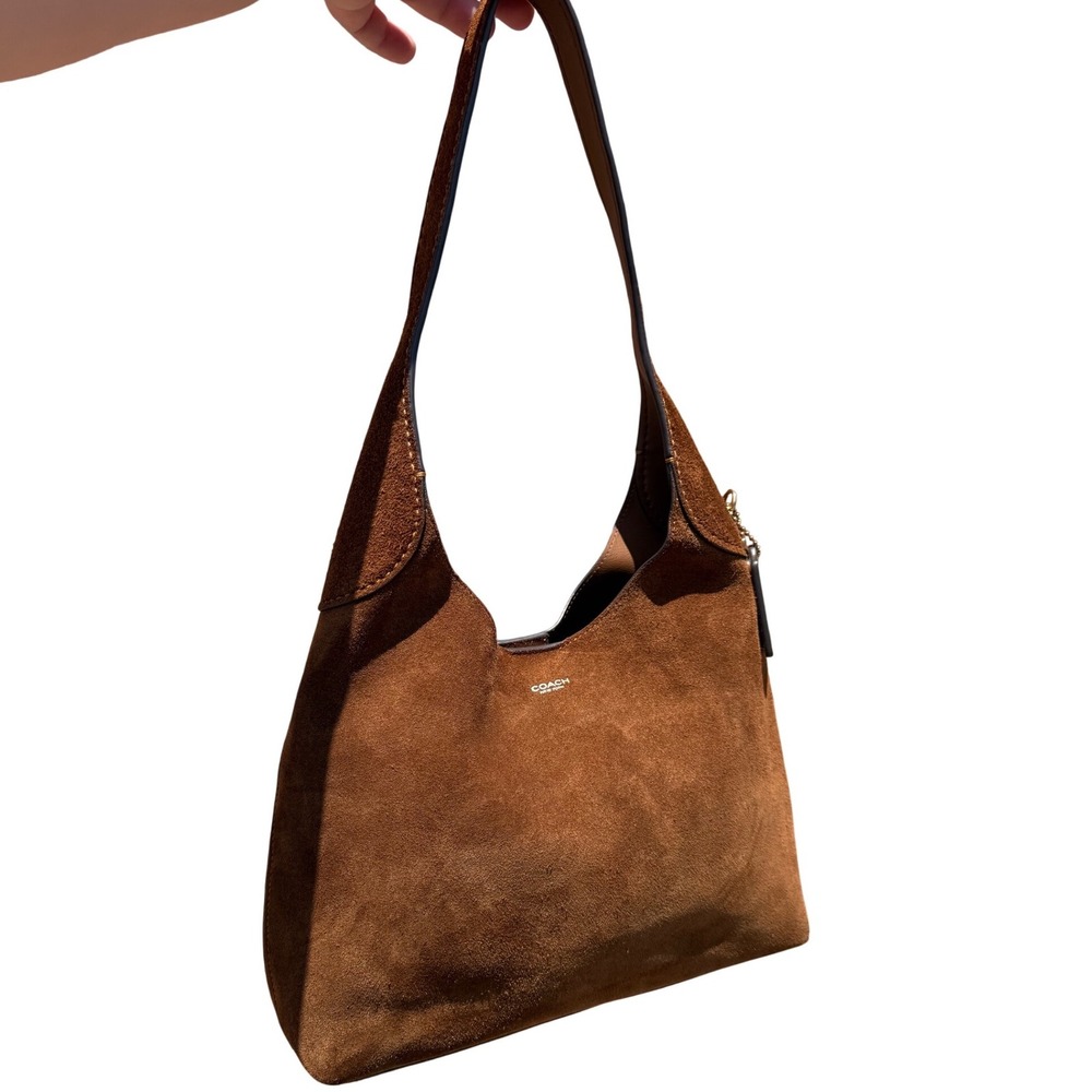 Coach Brown Suede Hobo Shoulder Bag Gold Hardware IMB0032 - Picture 2 of 9